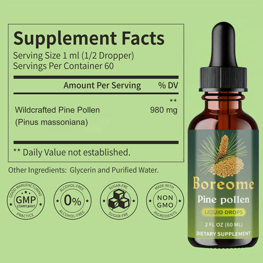 Boreome Pine Pollen Tincture drops shown for easy daily use
