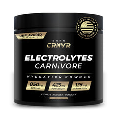 Born CRNVR Carnivore Electrolytes powder tub ready for hydration routines.