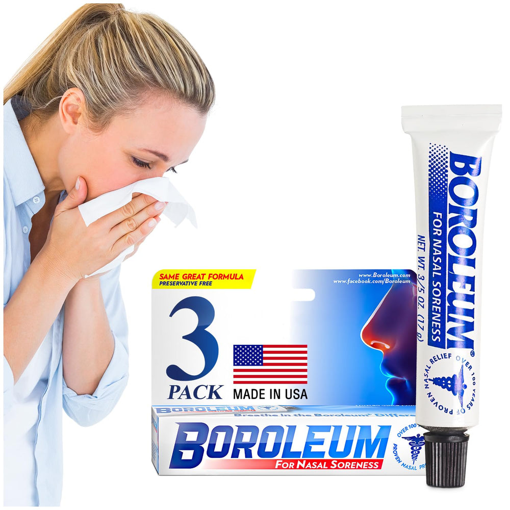 Boroleum dry relief nasal balm being applied for quick soothing relief from soreness.