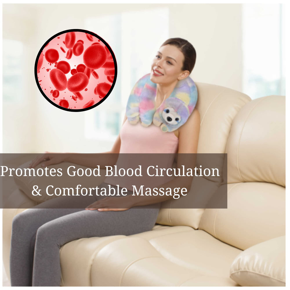 Portable vibrating pillow supports neck relief during work, commutes, or evening relaxation