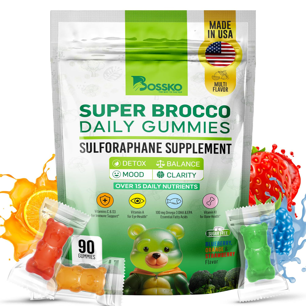 Bossko Sulforaphane Gummies with broccoli sprout extract support daily antioxidant activity and focus.