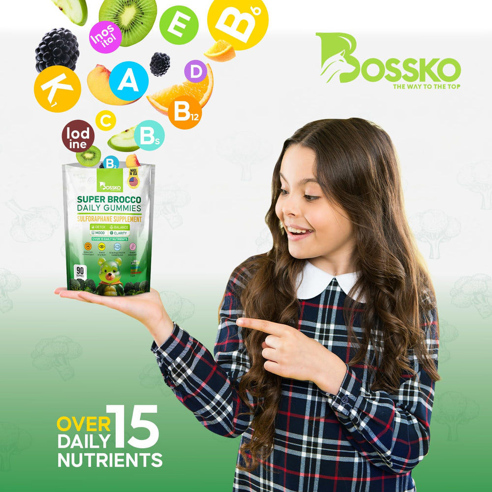 Bossko Sulforaphane Gummies with omega-3 boost brain mood balance and cellular health.