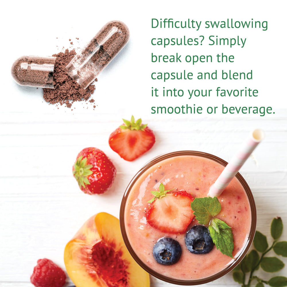 Botanic Choice capsules close-up image emphasizes natural color and swallowing.