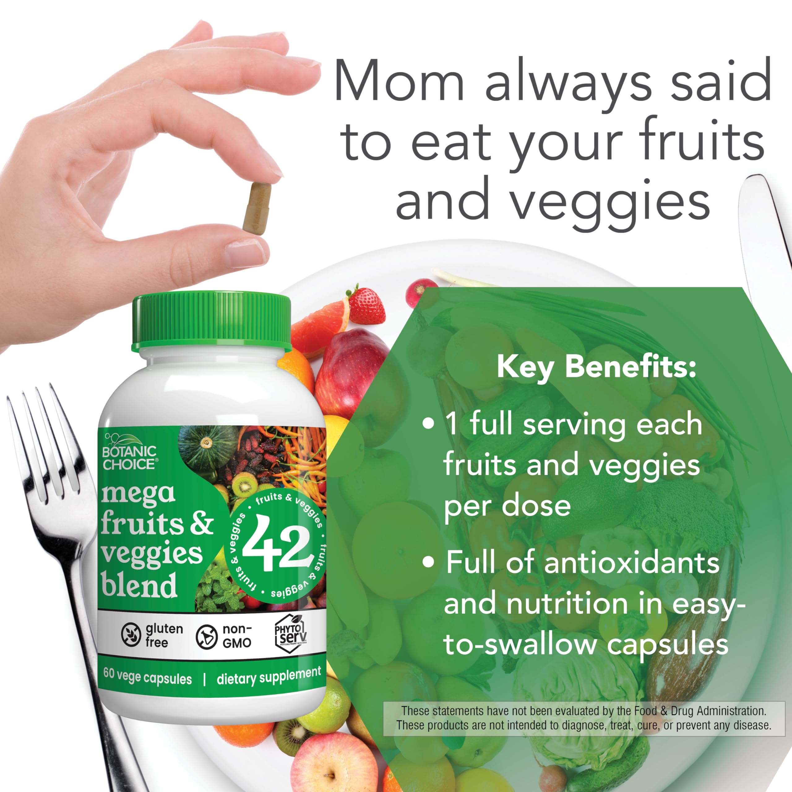 Botanic Choice daily-serving capsules ready to take with meals.