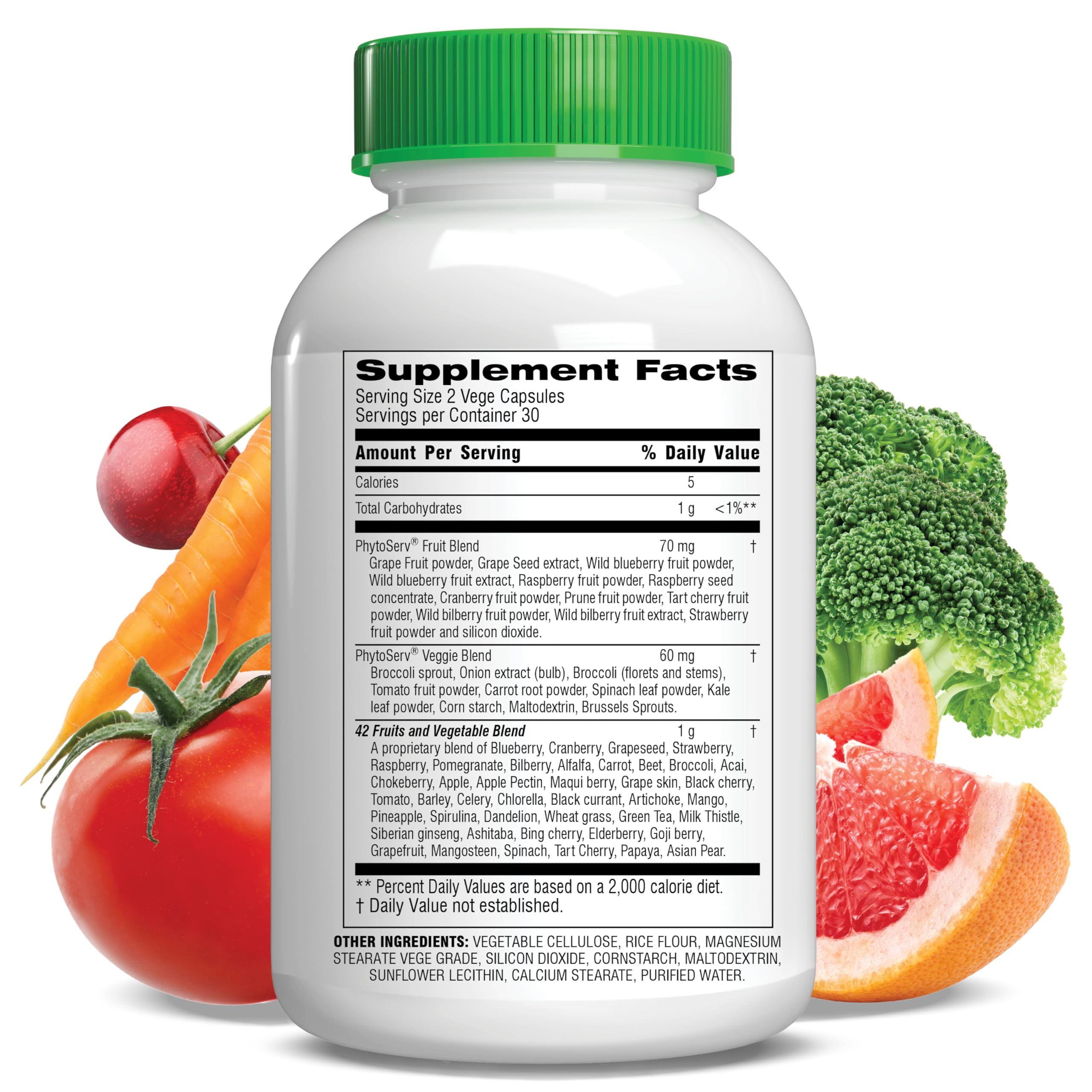 Botanic Choice Mega Fruits and Veggies capsules highlight a convenient two-capsule daily routine.