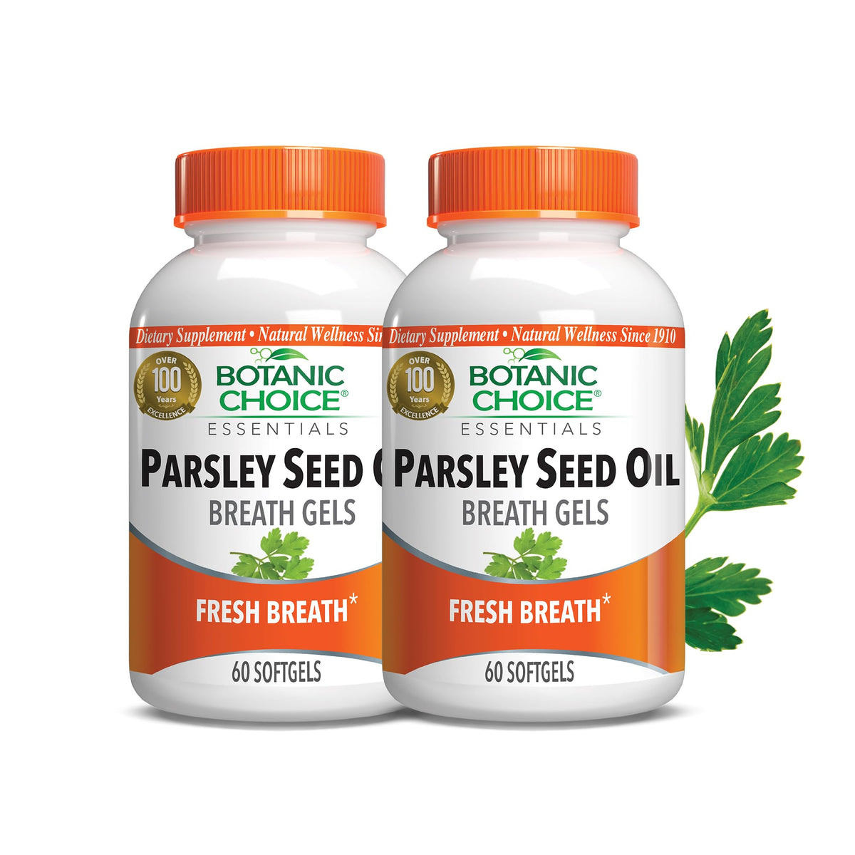Botanic Choice Parsley Seed Oil bottle with label signaling breath neutralization after meals.