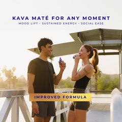 Label close-up highlights noble kava and yerba mate blend.
