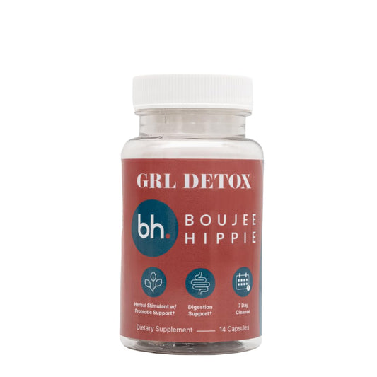 Boujee Hippie GRL Detox bottle front, showcasing the 14-count bottle for daily wellness.