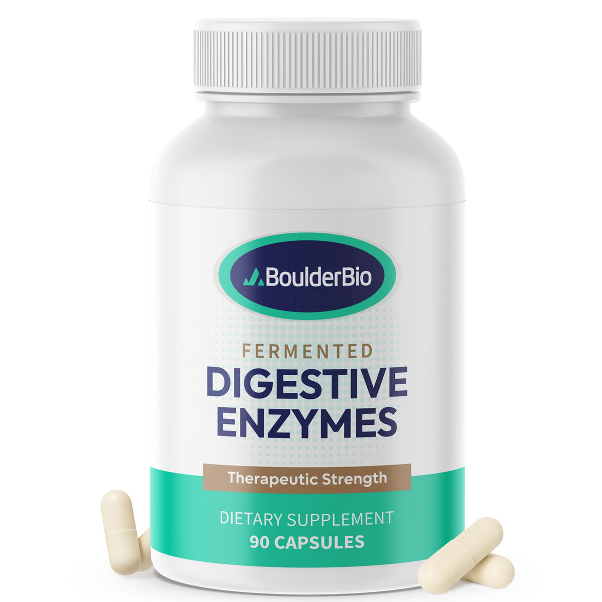 Boulder Bio Digestive Enzymes bottle top view signals premium potency for meals
