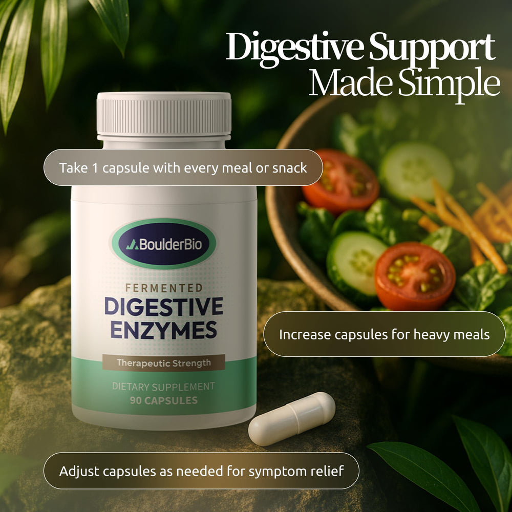 Boulder Bio Digestive Enzymes ingredients label underscores single-source purity