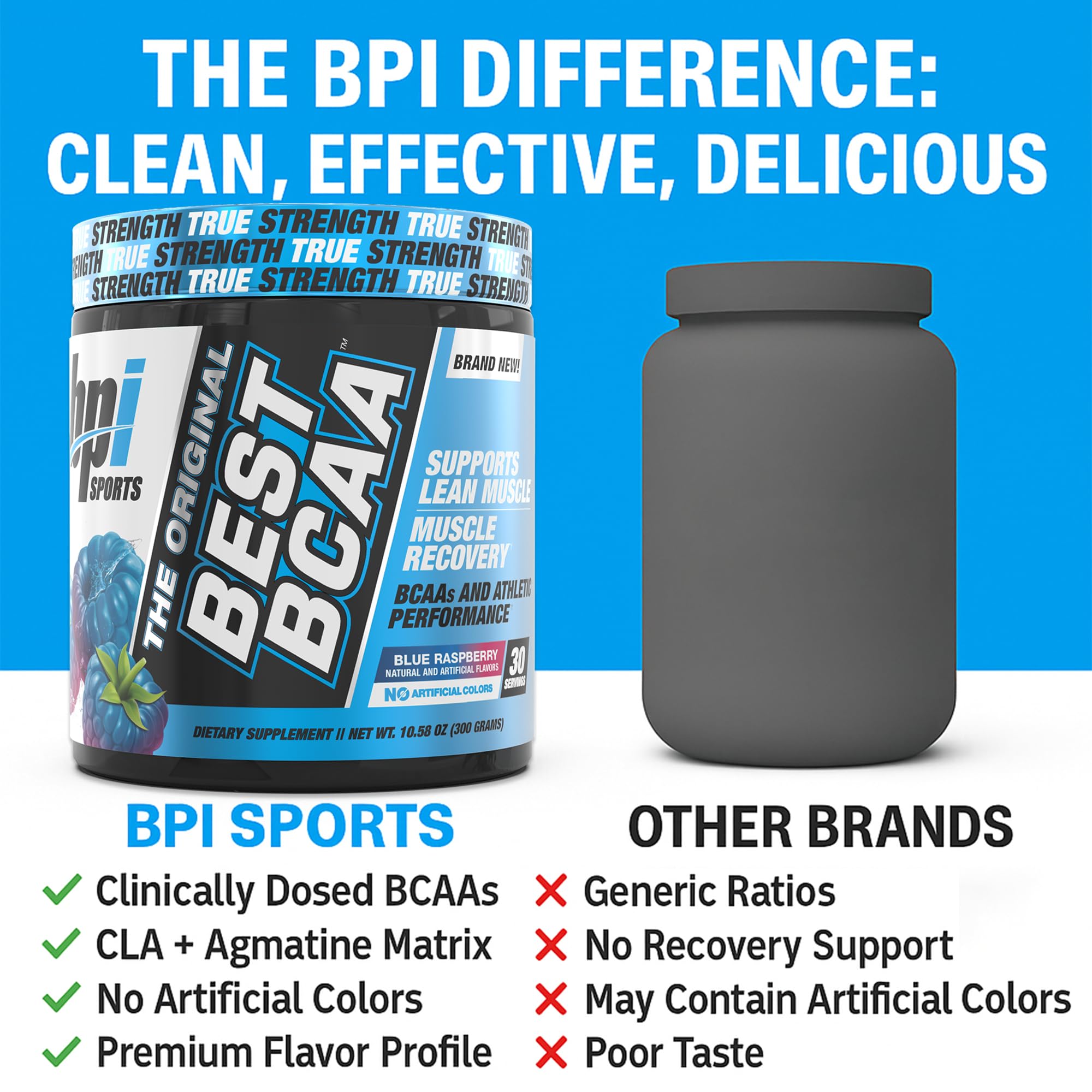 BPI Sports Best BCAA blue raspberry flavor closeup highlighting refreshing taste.