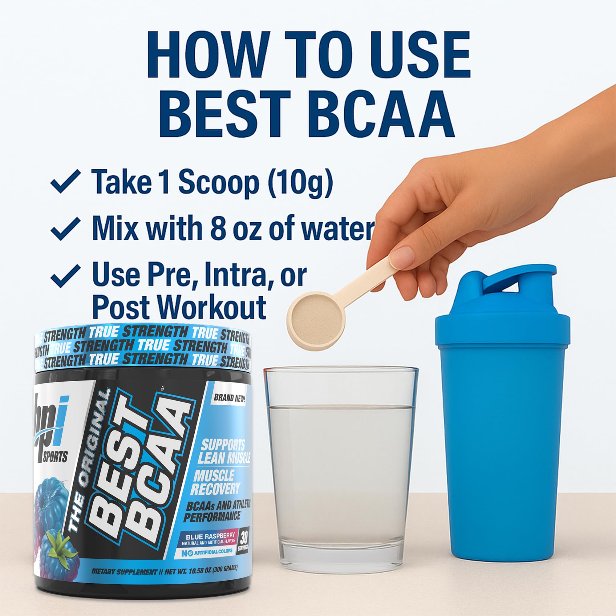 BPI Sports Best BCAA shaker mix demonstrating convenient post-workout recovery support.