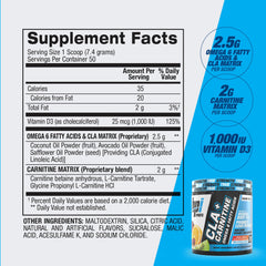 Pouring a scoop of CLA+Carnitine into a glass of ice water