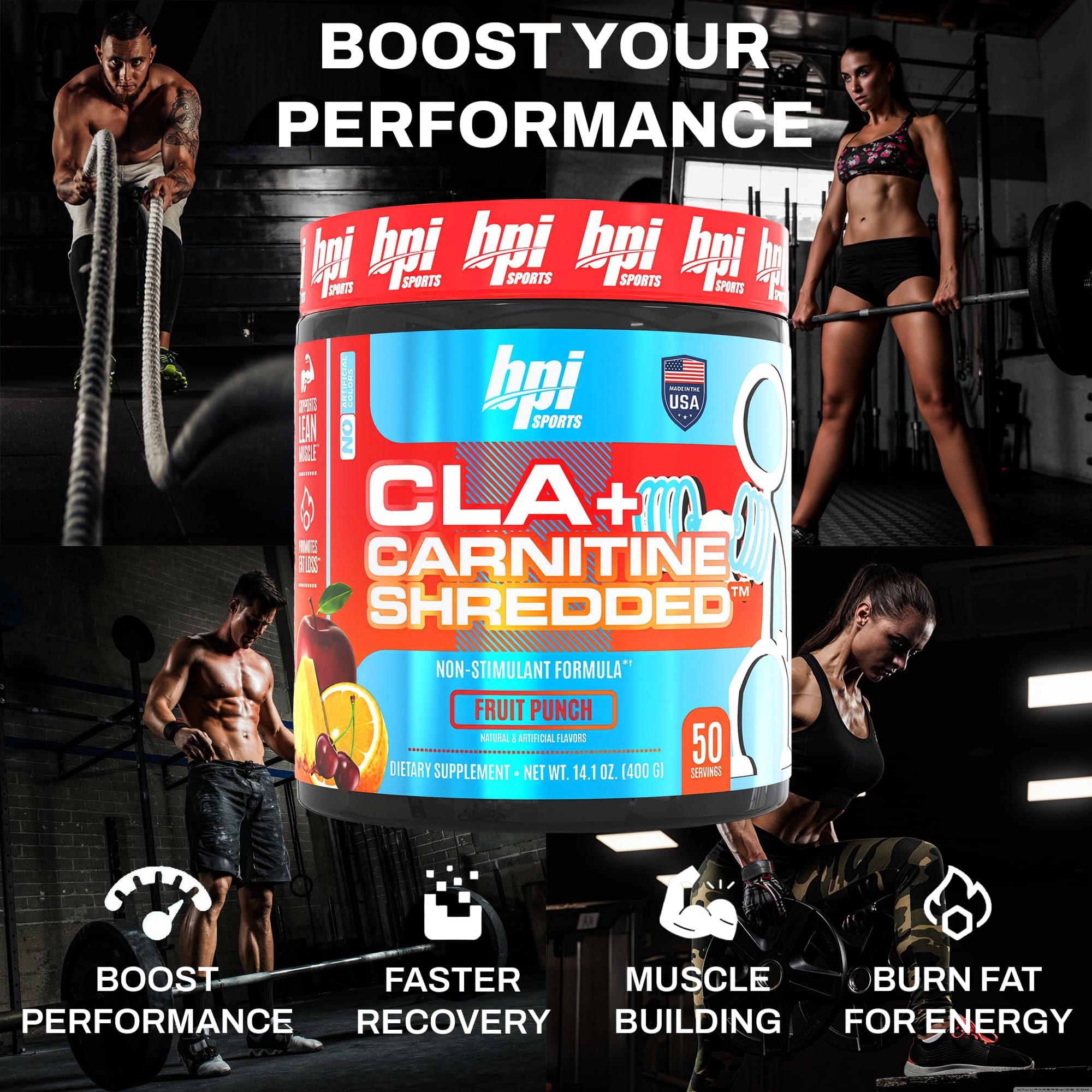 BPI Sports CLA Carnitine Shredded ingredient panel highlights CLA and L-carnitine