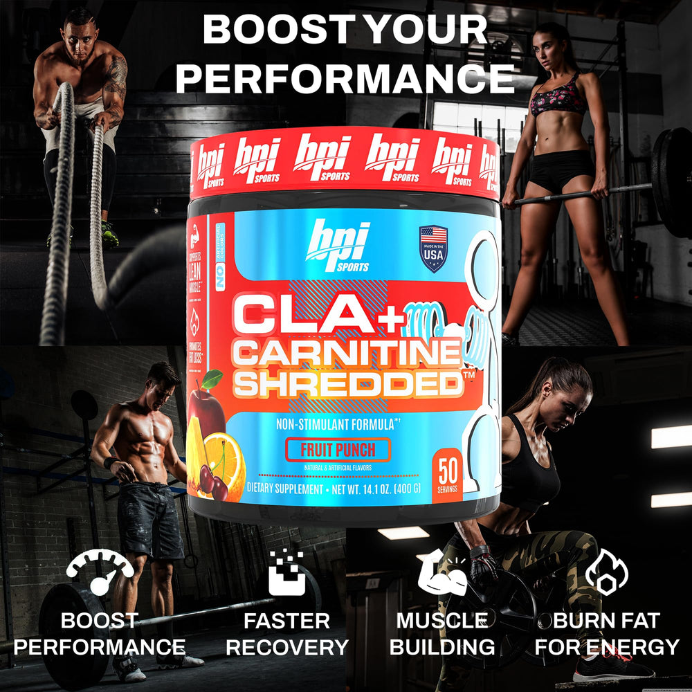 BPI Sports CLA Carnitine Shredded ingredient panel highlights CLA and L-carnitine