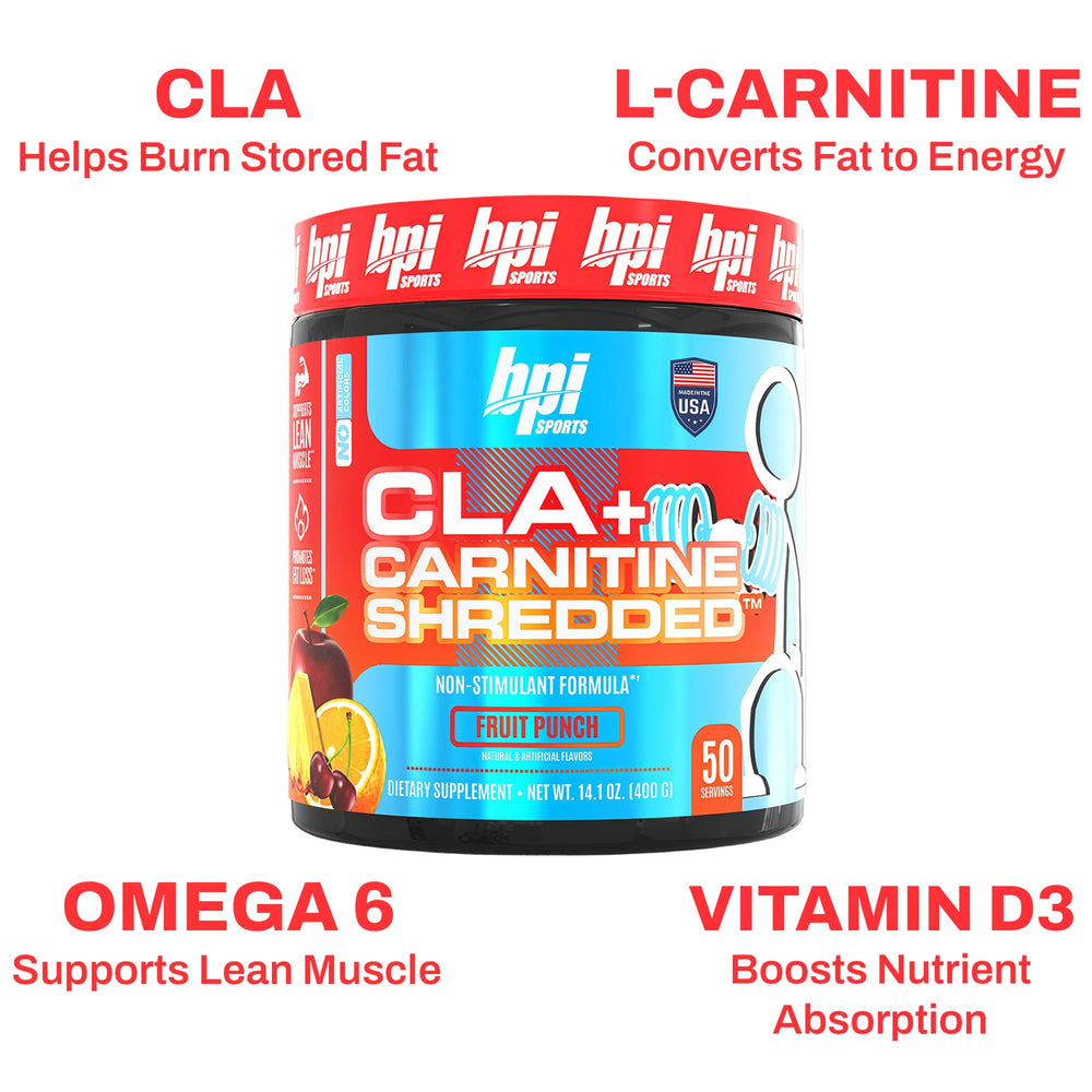 BPI Sports CLA Carnitine Shredded open bottle shows premium packaging
