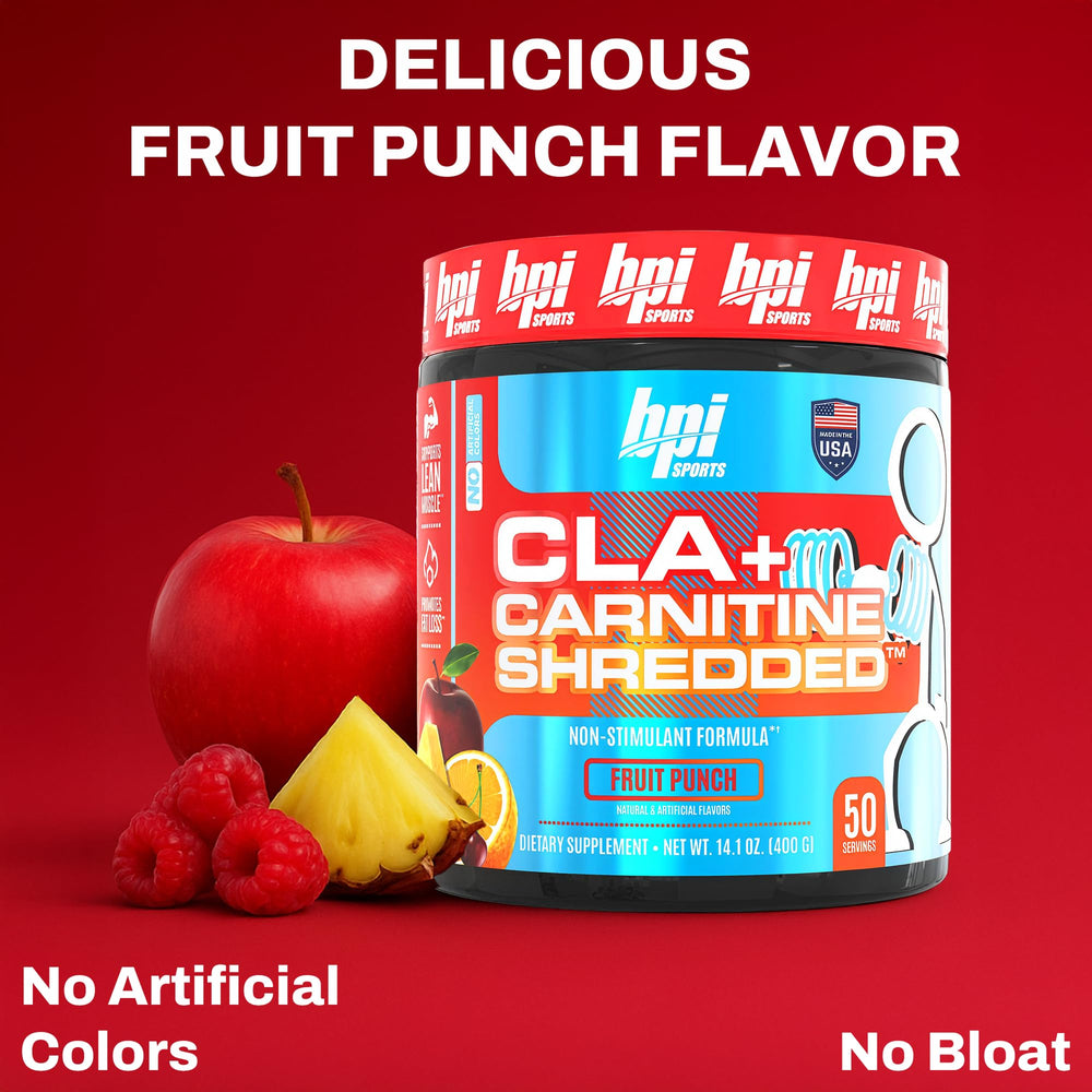 BPI Sports CLA Carnitine Shredded serving scoop shows convenient daily dose