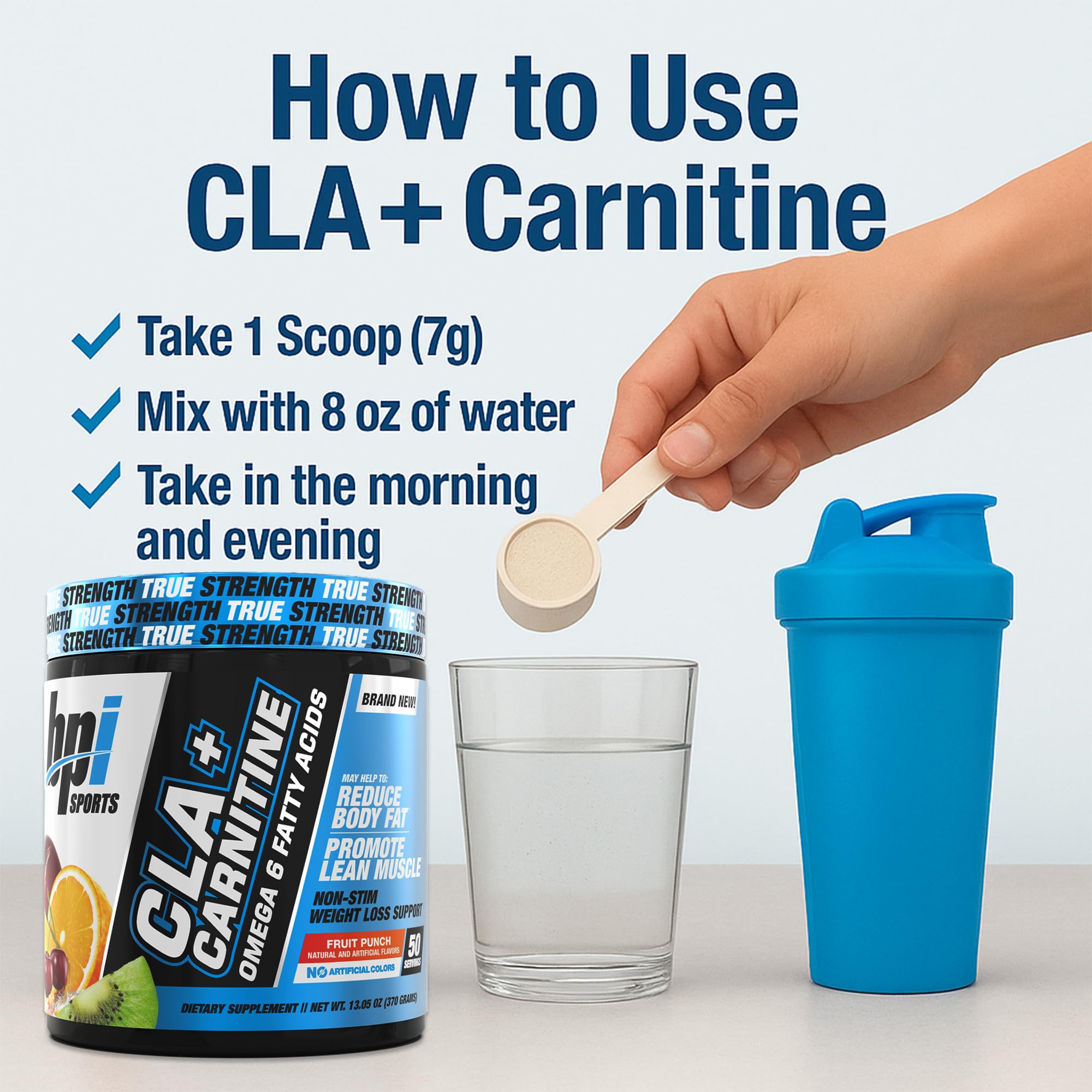 Side view of the CLA+Carnitine bottle in a clean kitchen scene