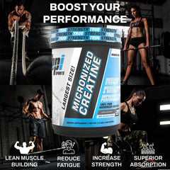BPI Sports Creatine Monohydrate unflavored powder in a canister.