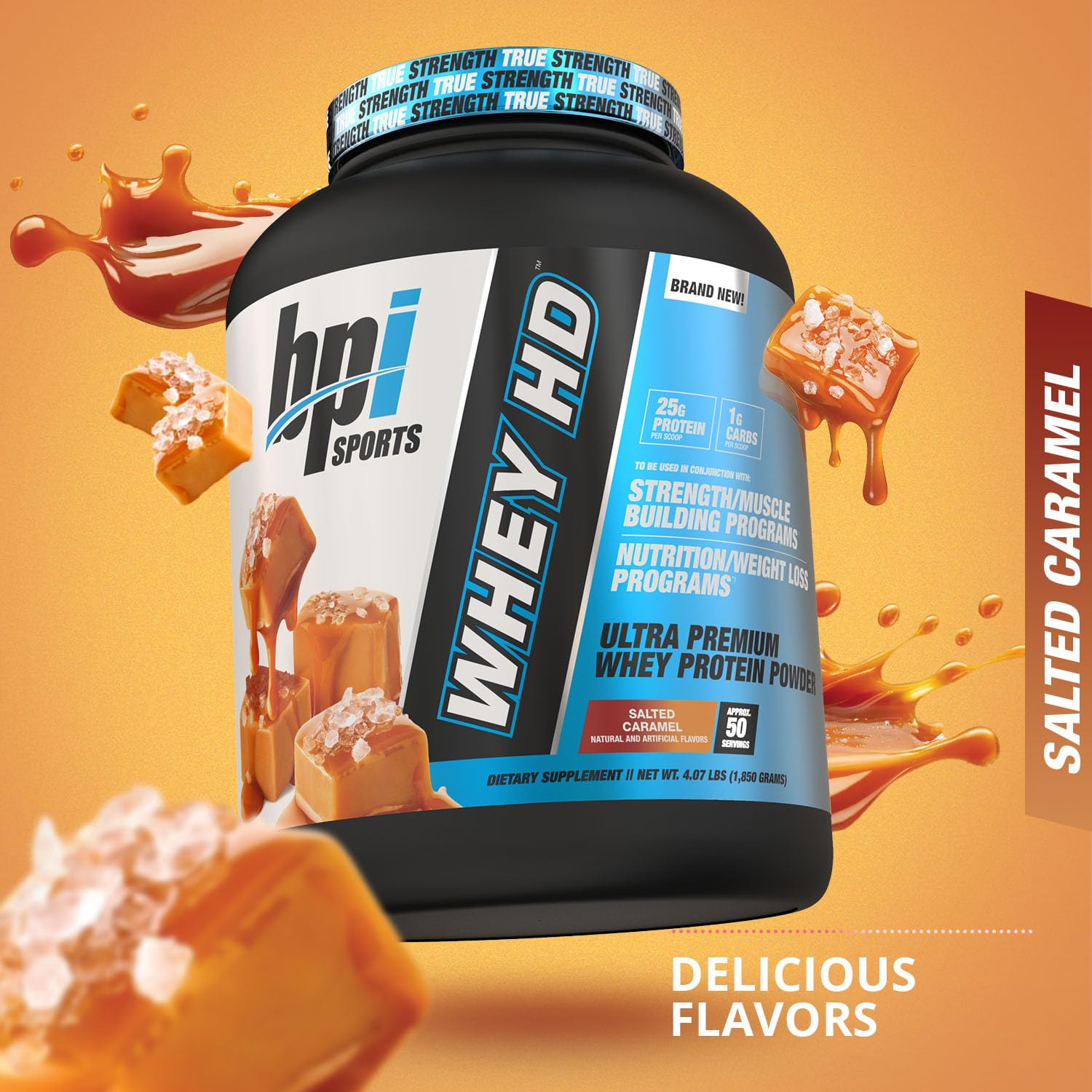 Prepared Salted Caramel Whey HD shake in glass after workout