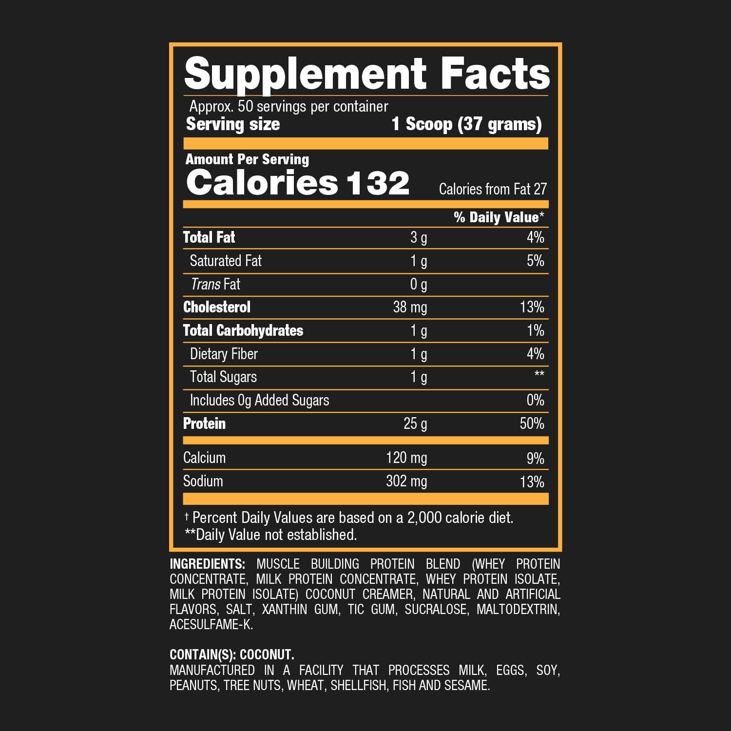 BPI Whey HD nutrition label highlighting 25g protein per serving