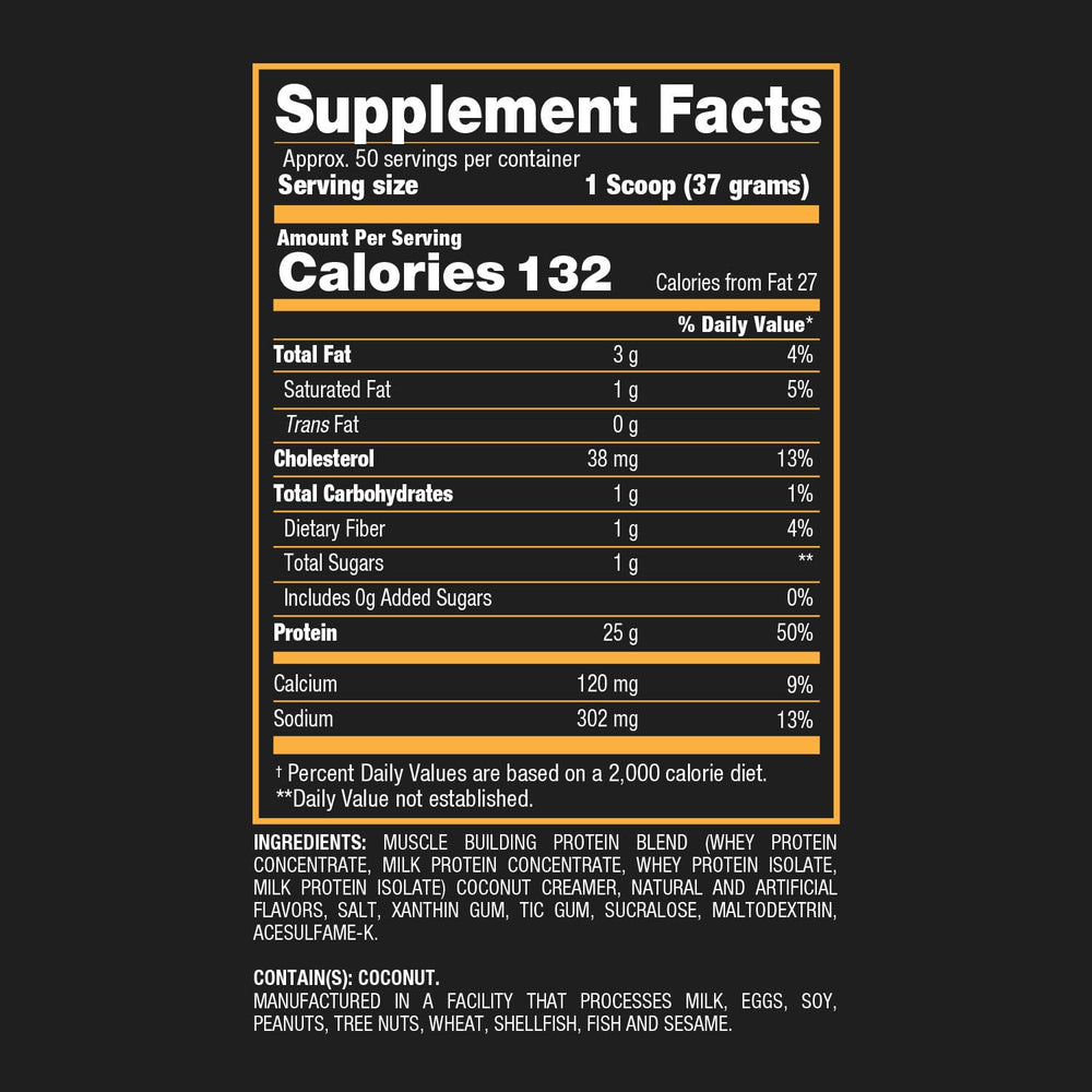 BPI Whey HD nutrition label highlighting 25g protein per serving