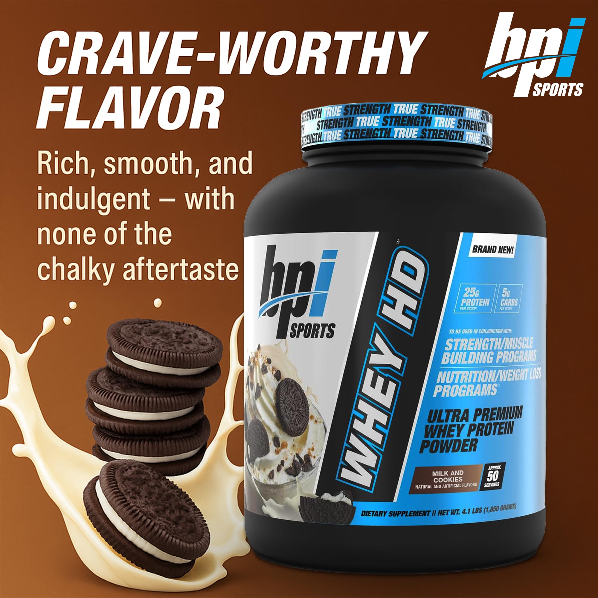 BPI Sports Whey HD label close-up shows purity