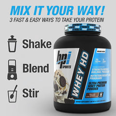 BPI Sports Whey HD pouring into mug for shake