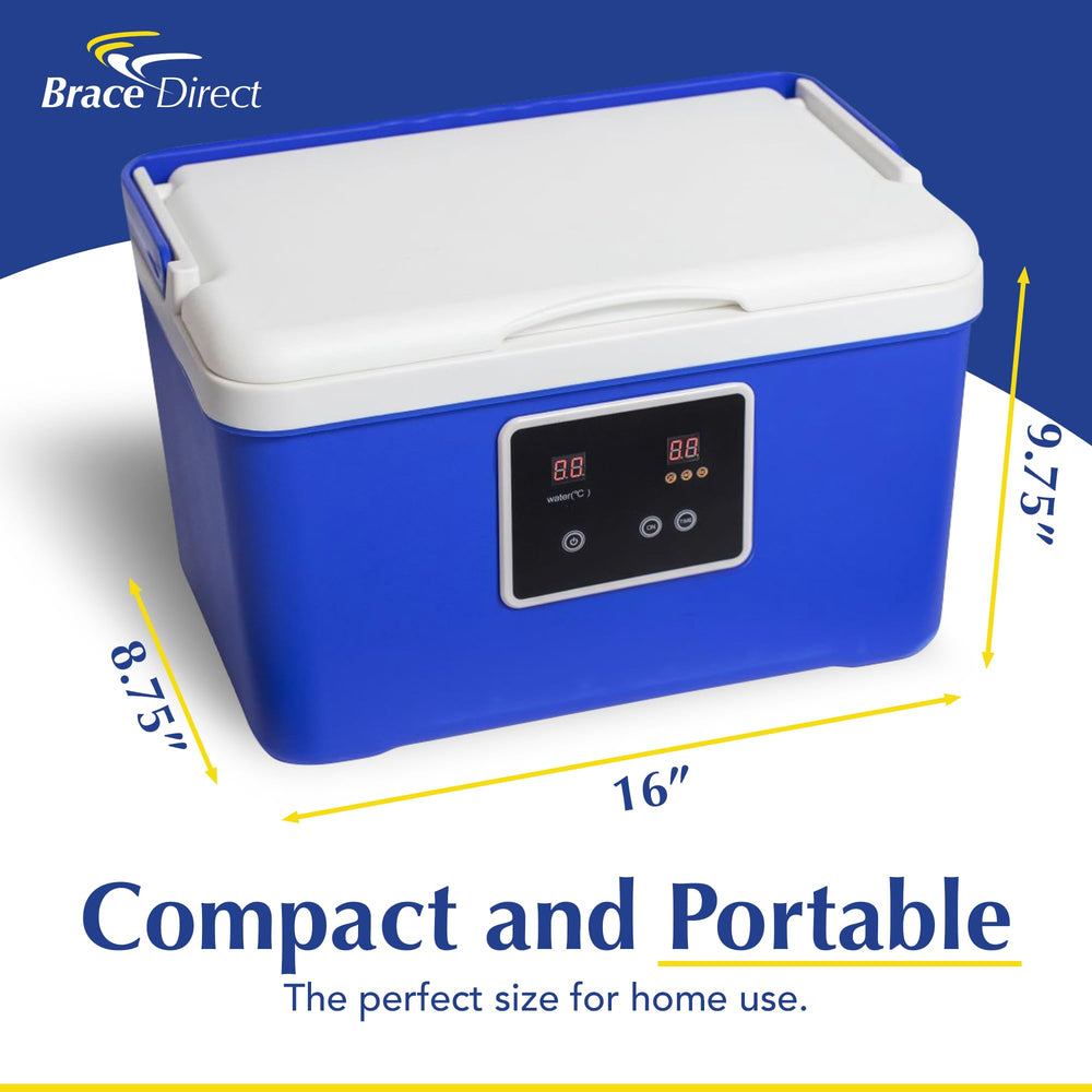 Brace Direct BlueIce control panel highlights adjustable timer and temperature settings.