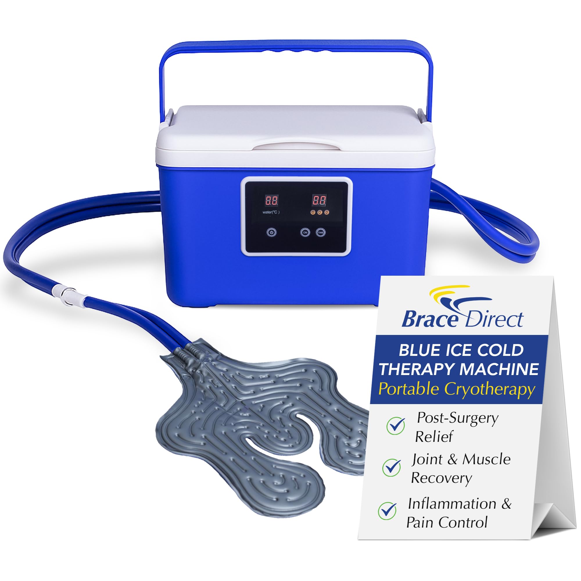 Brace Direct BlueIce front view shows compact cold therapy machine for home use.
