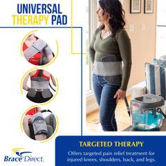 Brace Direct FrozenHeat universal pad application demonstrates versatile multi-area recovery.