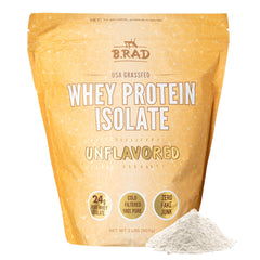 B.rad Grass Fed Whey Isolate bottle front highlighting 95% purity for athletes