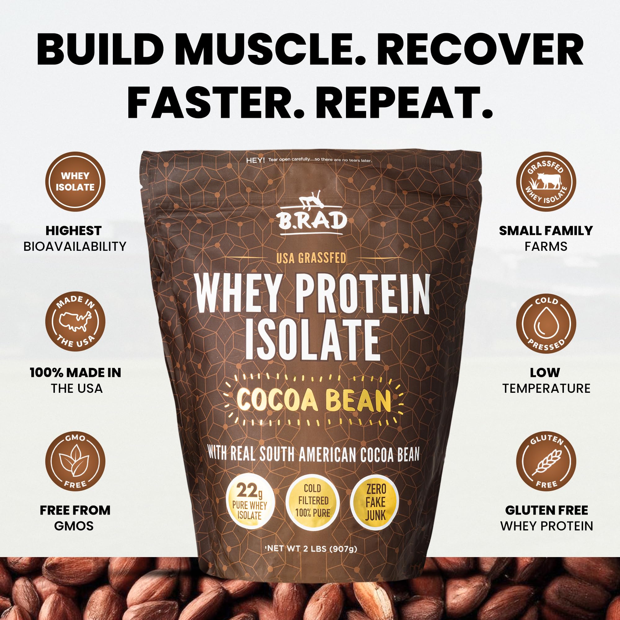 B.rad Whey Isolate blended into smoothie creates a rich chocolate flavor.