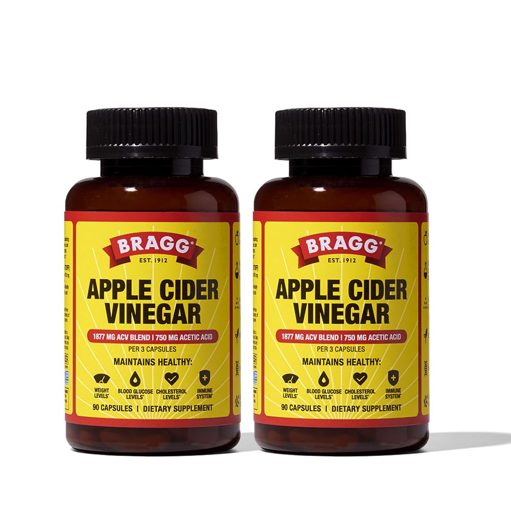 Bragg ACV capsules bottle with label highlighting the immune-support formula.