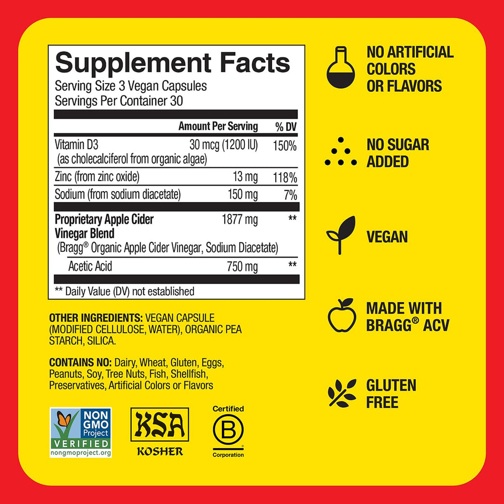 Bragg ACV Capsules immunity ingredients highlight vitamin D zinc