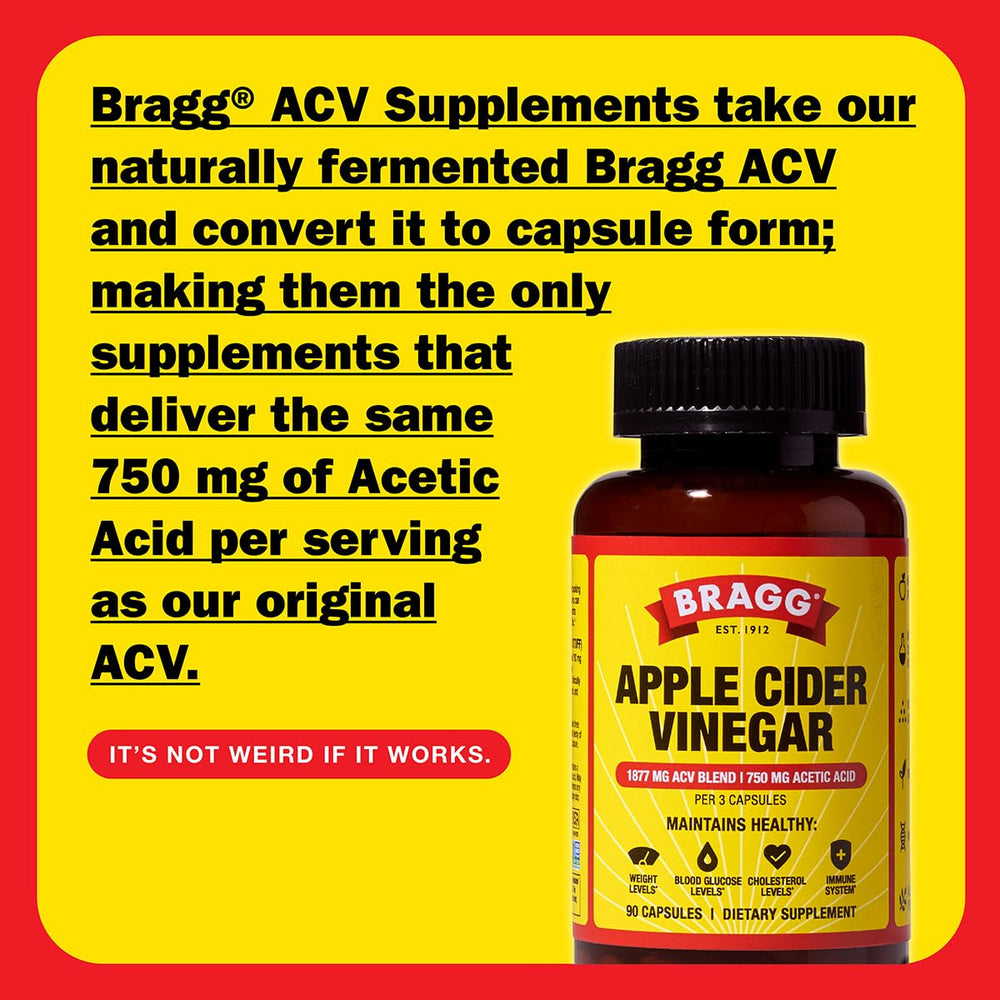 Bragg ACV Capsules label closeup highlighting ingredients and features