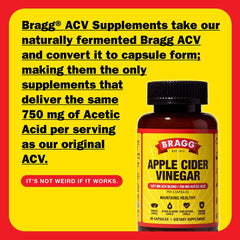 Bragg ACV Capsules label closeup highlighting ingredients and features