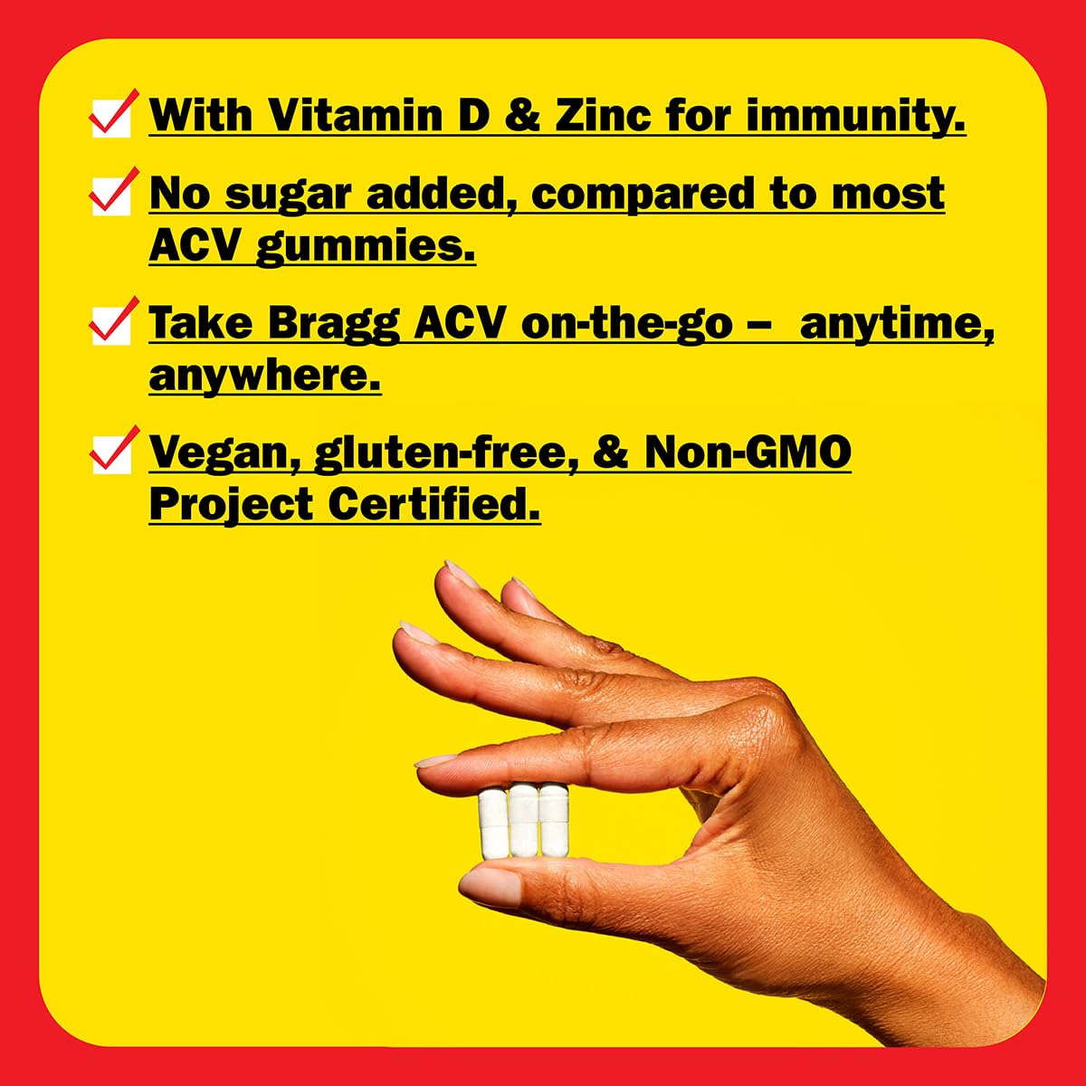 Bragg ACV Capsules pills closeup showing easy-to-take capsules
