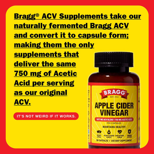 Bragg ACV capsules being poured to illustrate easy daily intake.