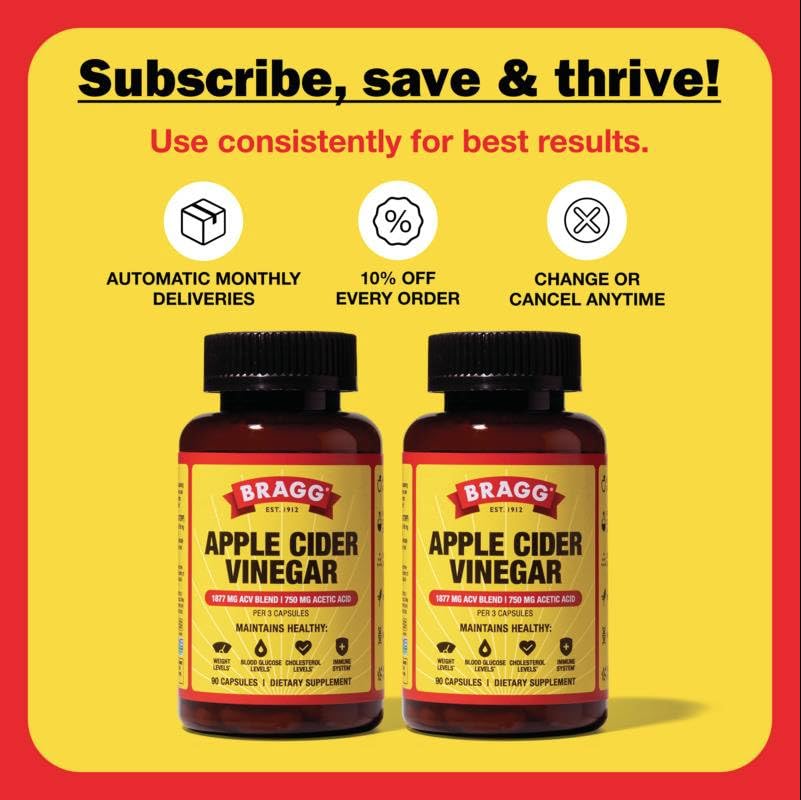 Bragg ACV capsules with vitamin D and zinc information on packaging.
