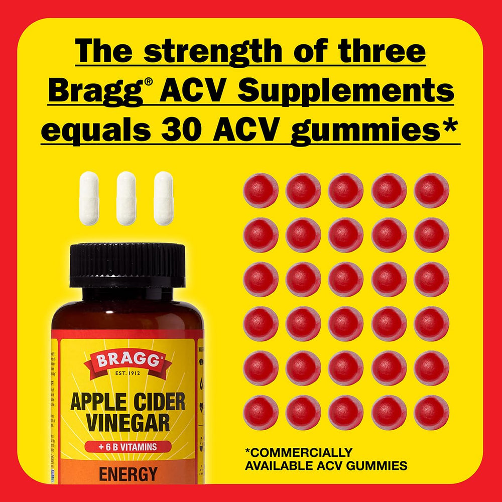 Bragg Energy ACV Capsules close-up label highlighting acetic acid content