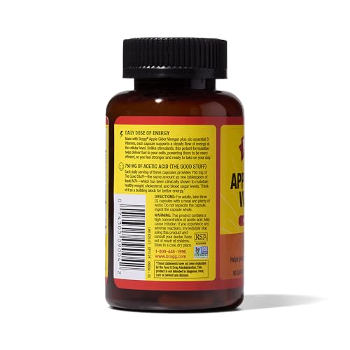 Bragg Energy ACV Capsules ingredients list highlighting acetic acid and B vitamins
