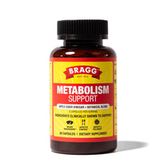 Bragg Metabolism Support bottle being poured for GLP-1–related fullness potential