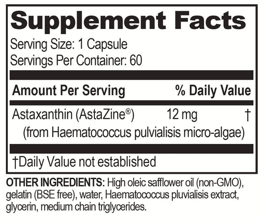 Brain Bean astaxanthin softgels close-up in bottle, highlighting golden oil for eye health.