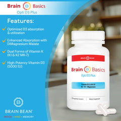 Brain Bean Opti D3 Plus packaging highlights gluten-free formula