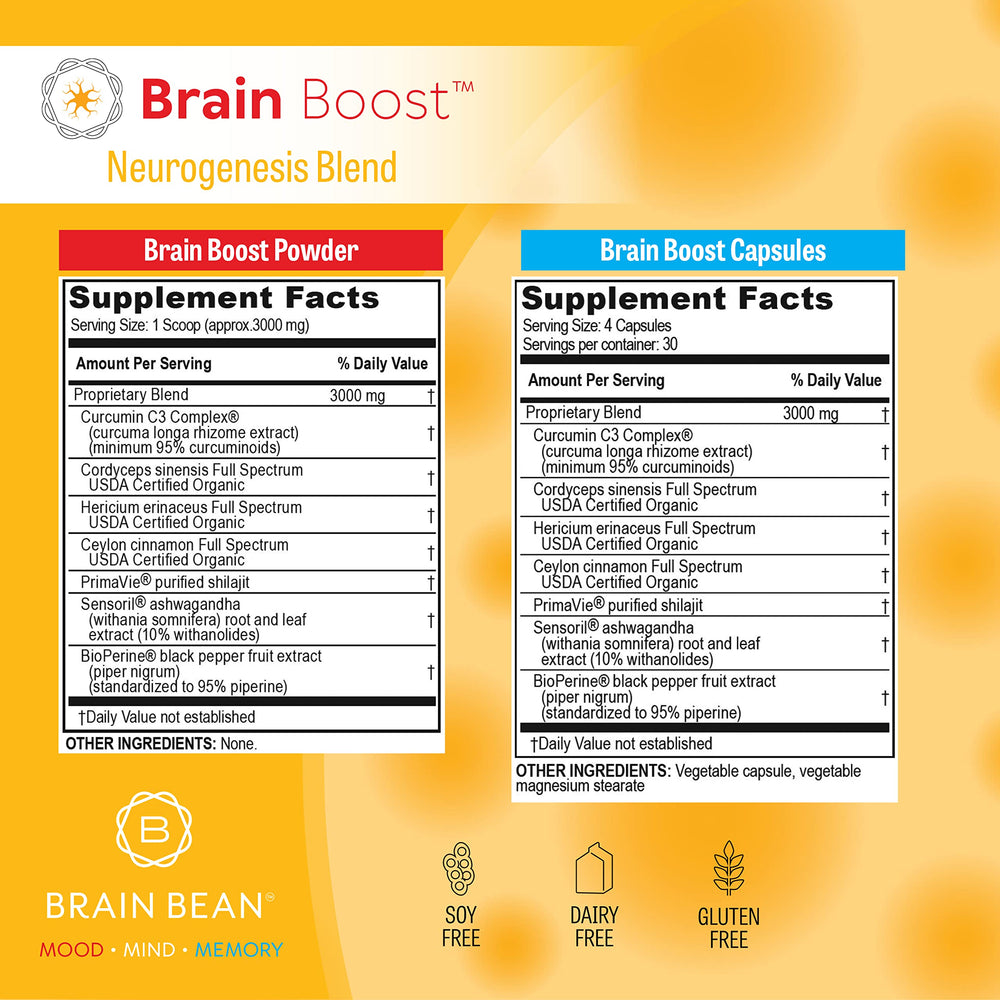 Pouring Brain Boost capsules for a simple daily routine.
