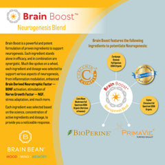 Brain Bean Brain-Boost label closeup showing ingredient blend for daily use.