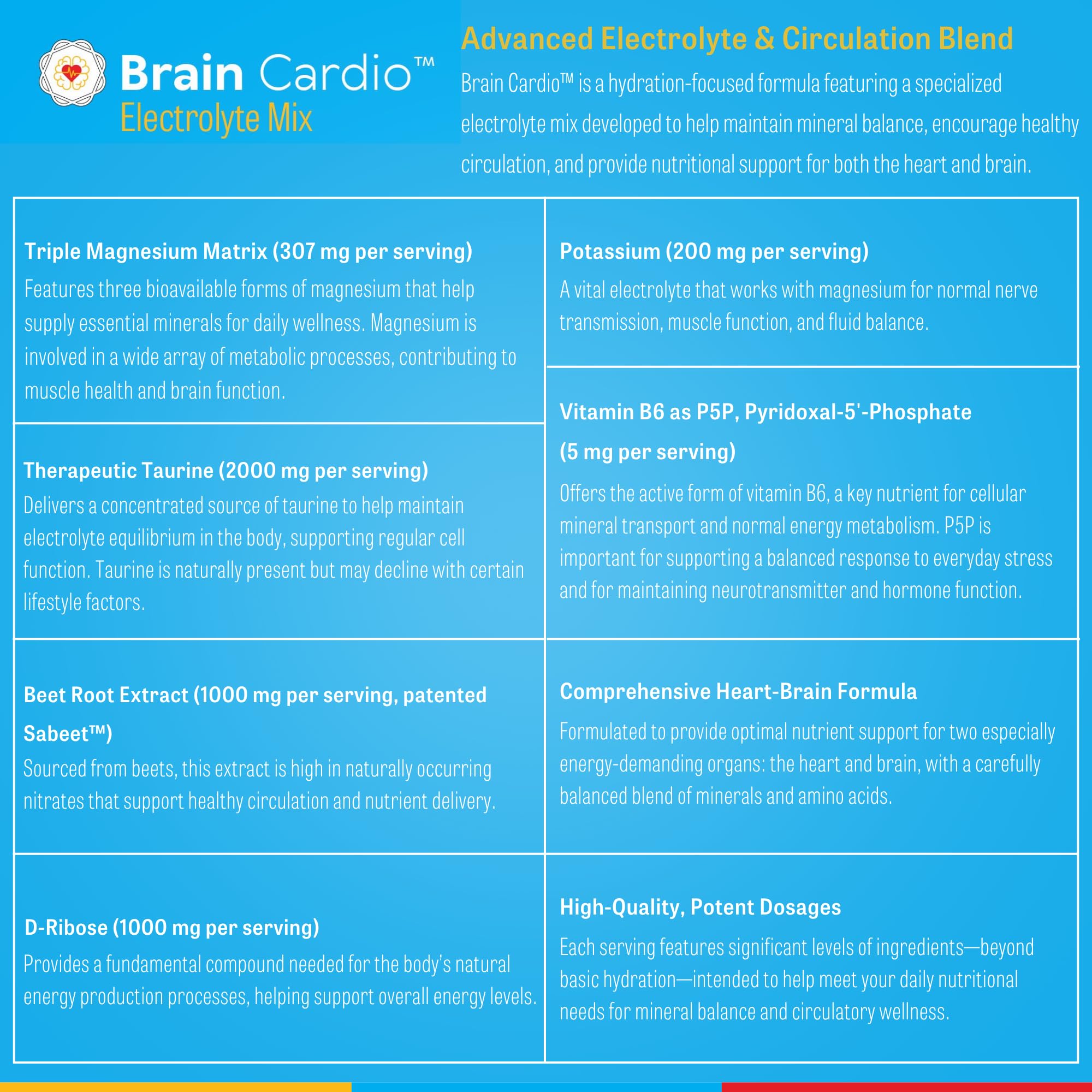 Brain Bean Cardio Electrolyte label closeup showing magnesium and taurine content