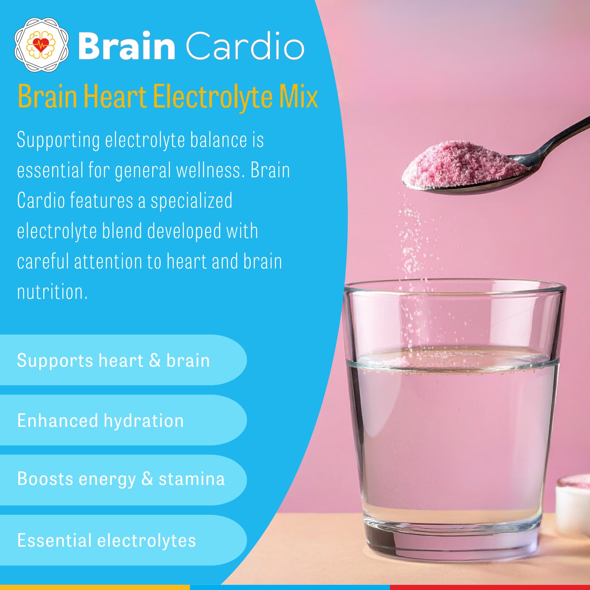 Brain Bean Brain Cardio Electrolyte Mix glass with liquid for easy daily hydration
