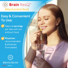 Brain Bean ResQ bottle front with clean label emphasizing quality nutrients.